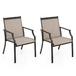 Costway - 2 Piece Patio Dining Chairs Large Outdoor Chairs with Breathable Seat & Metal Frame - Coffee