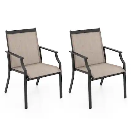 Front. Costway - Costway 2 Piece Patio Dining Chairs Large Outdoor Chairs with Breathable Seat & Metal Frame - Coffee.