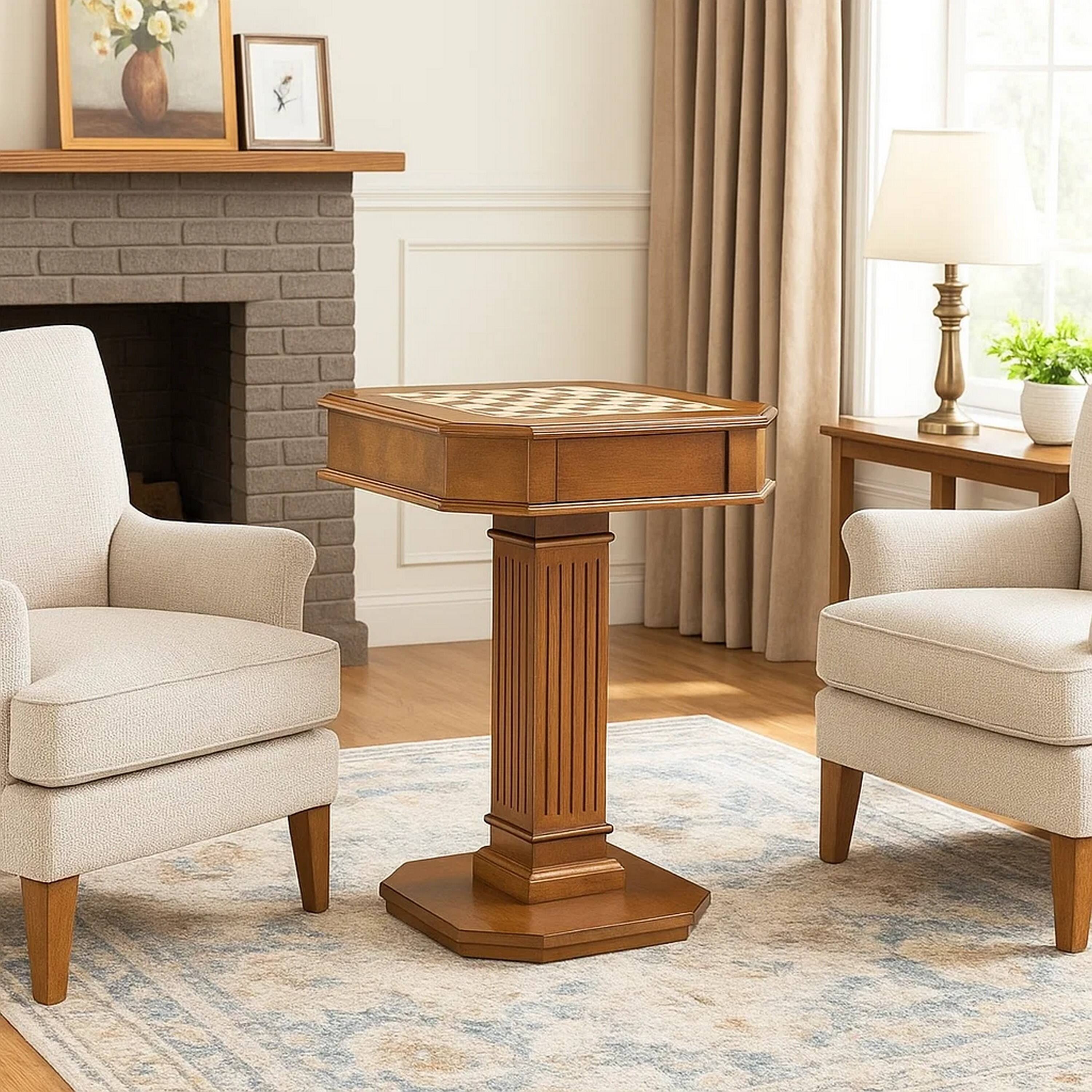 Alt View 3. Manhattan Lane - Susy 28 Inch Wood Reversible Board Game Table with Pedestal Stand - Brown.