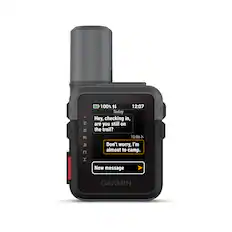/ V - Z INREACH E 100% t 12:07 Today Hey, checking in, are you still on the trail? 12:06 Don't worry, I'm almost to camp. New message GARMIN BACK