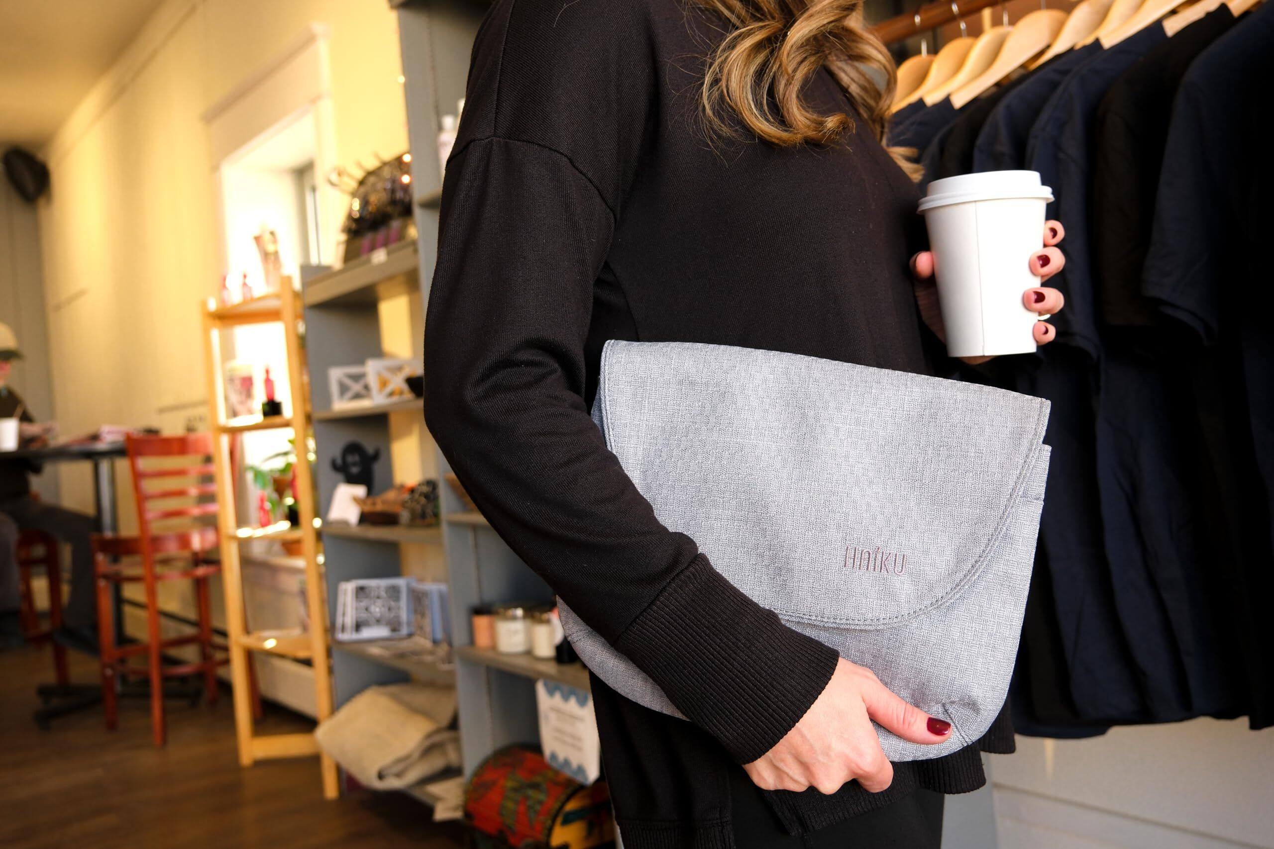 Alt View 1. Haiku - Haiku Bliss RFID Blocking Crossbody Saddle Bag - Stone Gray.