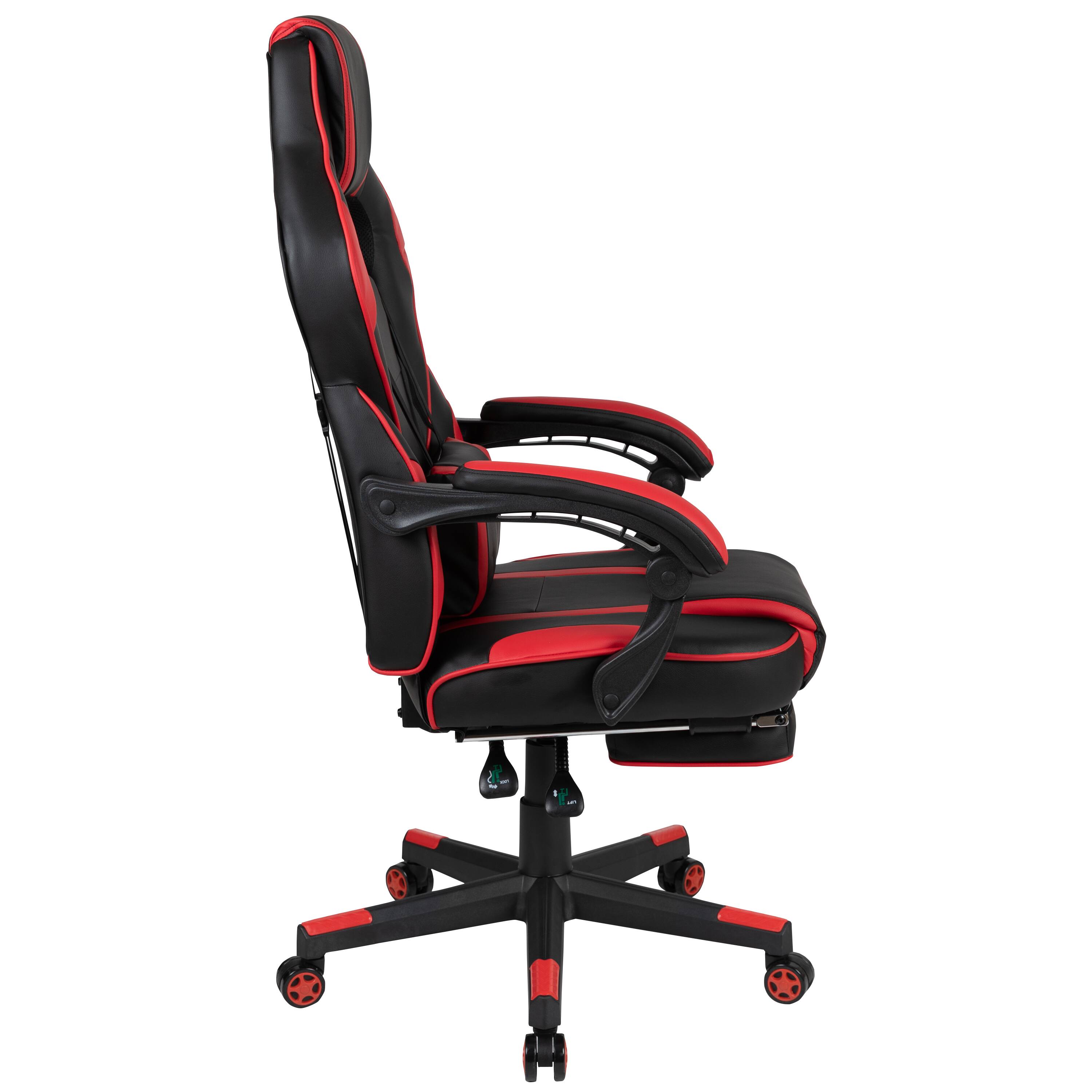 Alt View 7. Emma + Oliver - Ergonomic Gaming Chair -Recline Back/Arms, Footrest, Massaging Lumbar - Black with Red Trim.