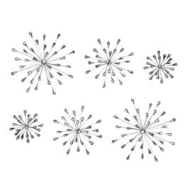 Zeckos - Set of 6 Metal Starburst Wall Sculptures - 12", 9", 6" Diameter - Silver