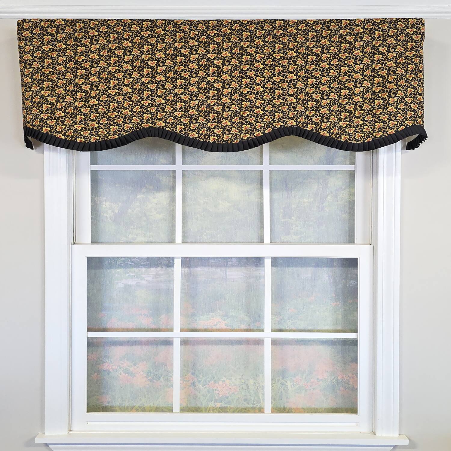 Angle. RLF Home - RLF Home 100% Cotton Flemington Provance  Fully lined Windows Rod Pocket Valance 50" x 15"  Black - Black.