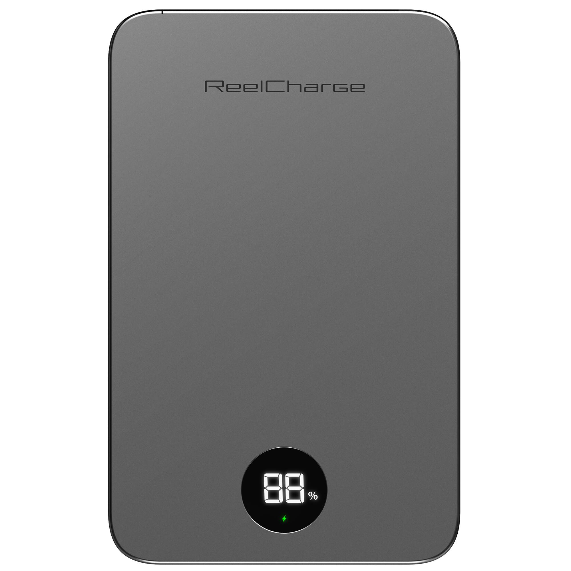 Left. ReelCharge - ReelCharge ReelSafe 5,000 mAh Qi2 Power Bank (Gray).