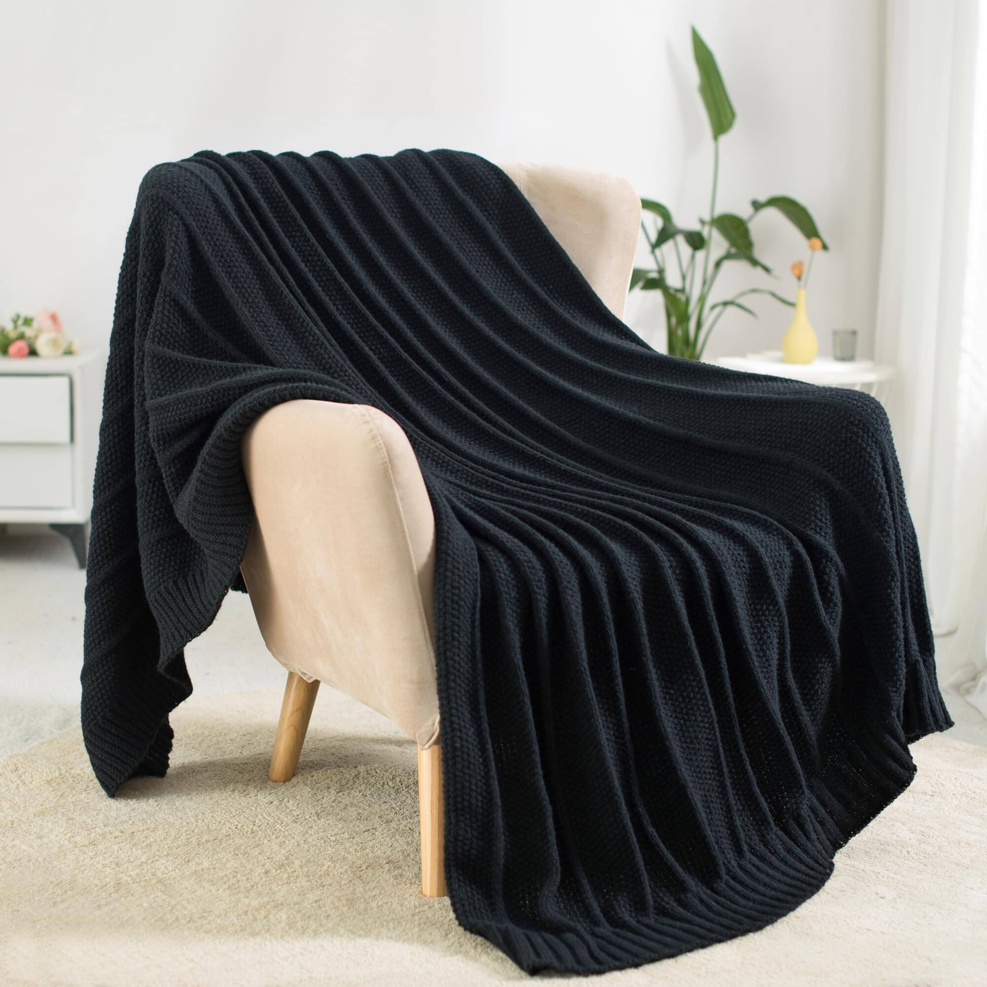 Alt View 4. Dapper Styles - Knit Throw Blanket For Couch 60 X 80 Soft Cozy Stripe Pattern Cable Knitted Throws Fall Fluffy Textured Solid - Dark Purple-50" X 60".