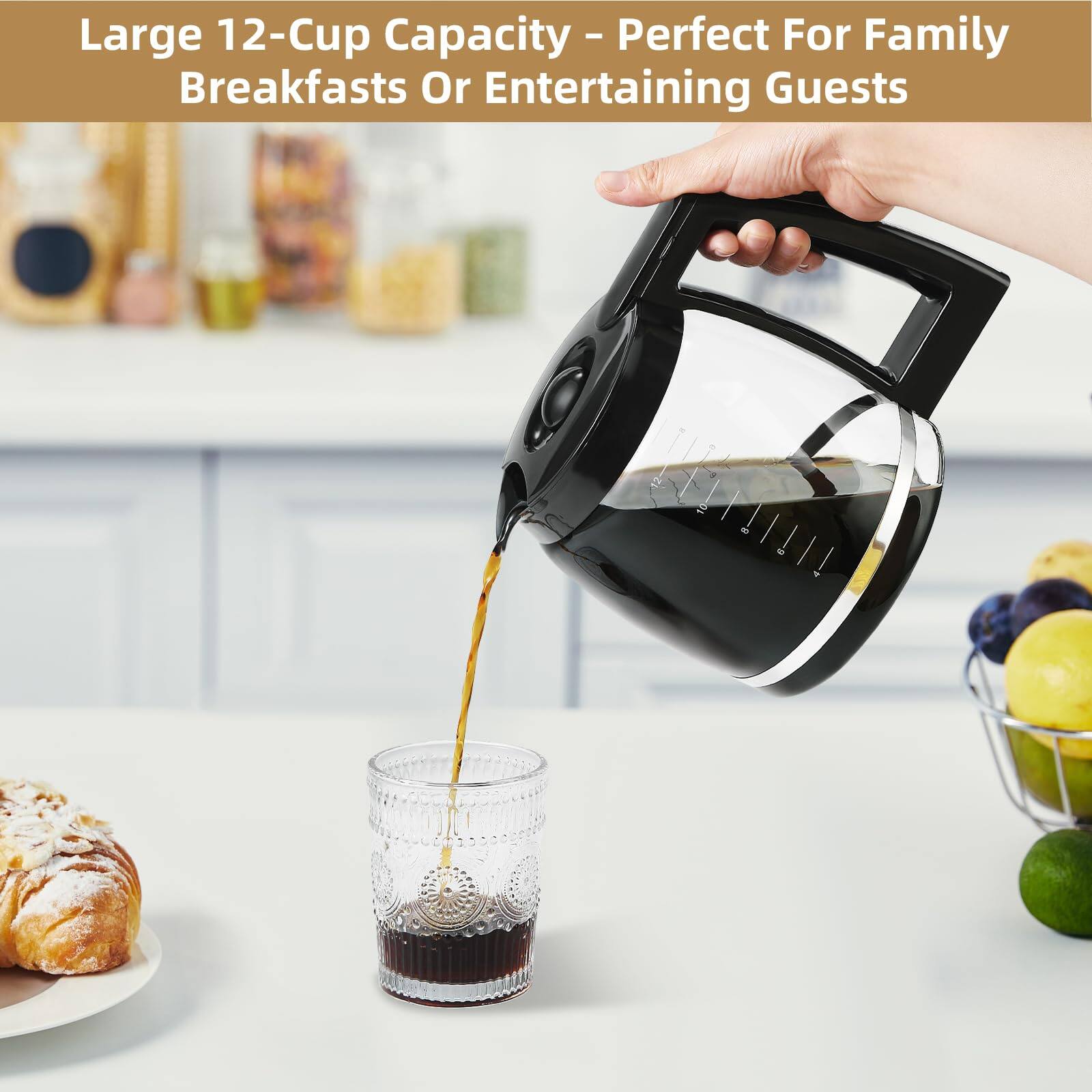 Large 12-Cup Capacity - Perfect For Family Breakfasts Or Entertaining Guests