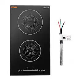 VEVOR - Induction Cooktop 12in 2 Burners Built-in Electric Stove 220V 3500W, Low-Power Continuous Heating, Induction Burner - Black