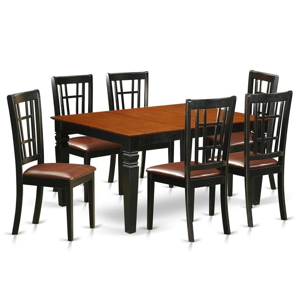 Left. East West Furniture - 7 Pc Kitchen table set with a Kitchen Table and 6 Leather Dining Chairs in Black - Black & Cherry.