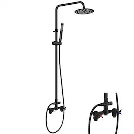 Dazzed Corner - Outdoor Shower Kit, 2-Handle Faucet System with 8” Rainfall Shower Head & Handheld Sprayer - Matte Black