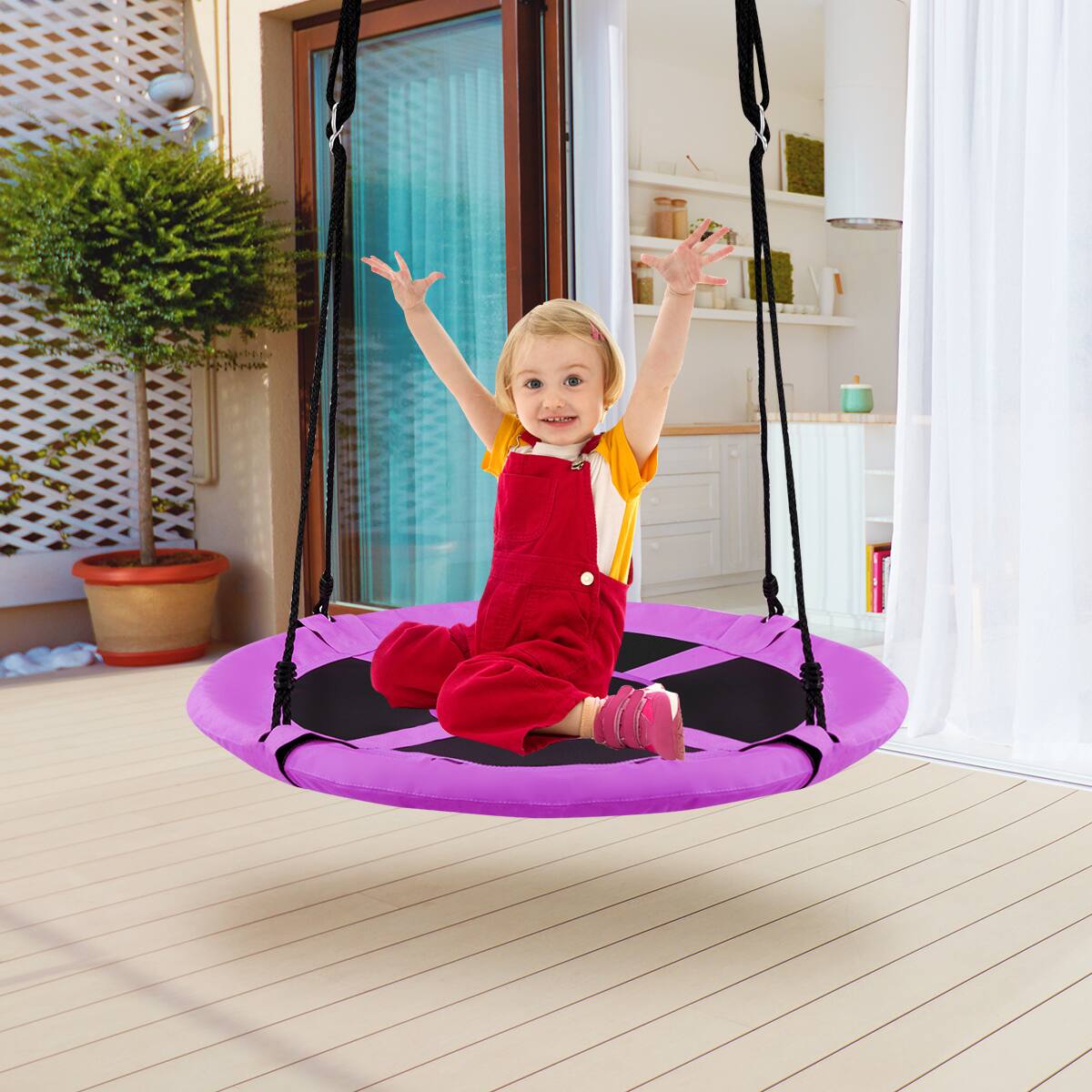 Alt View 1. Costway - Costway 40" Flying Saucer Tree Swing Indoor Outdoor Play Set Swing for Kids - Purple.