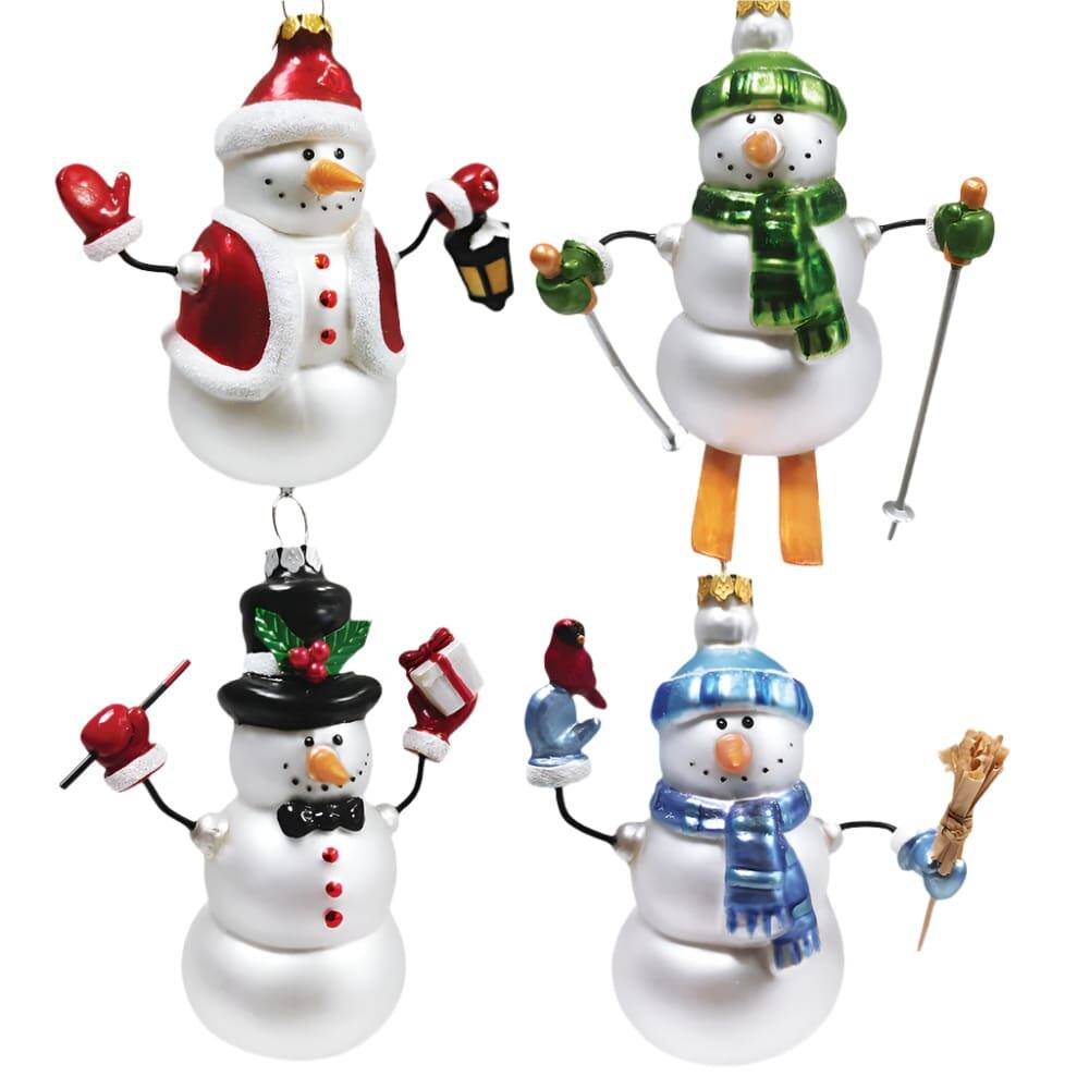 Front. OrnamentallyYou - Classic Winter Snowman Set of 4 Glass Christmas Ornaments Nostalgic Holiday Collection Set - Multi-colored.