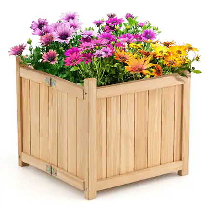 Front. Gymax - Gymax Garden Wooden Planter Box Folding Raised Outdoor Plant Container w/ Drainage Hole - Natural.