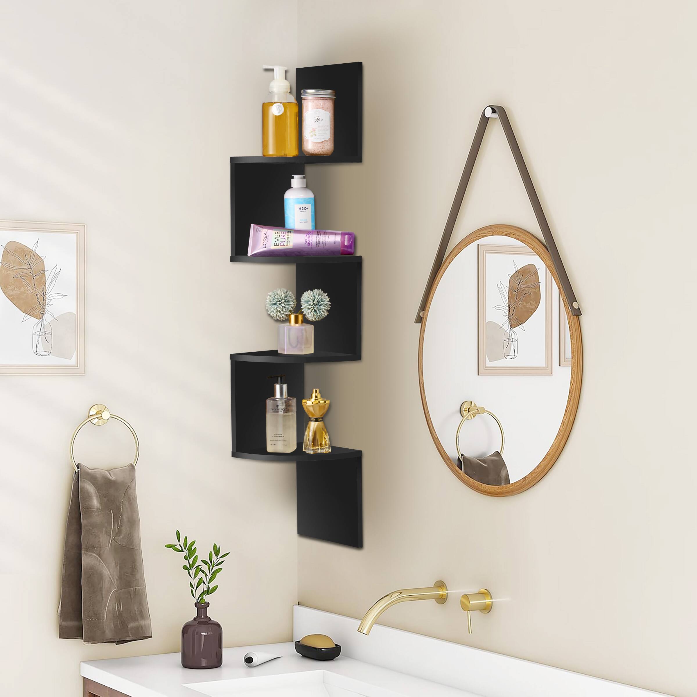 Alt View 4. Sorbus - Sorbus 5-Tier Zig Zag Floating Corner Wall Bookshelf Unit – (40" Tall) for Living Room, Bedroom, Office, & More - Black.