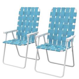 Resenkos - 2-Piece Patio Chairs, Classic Camping Seats, Lightweight Folding Outdoor Loungers with Armrests - Blue