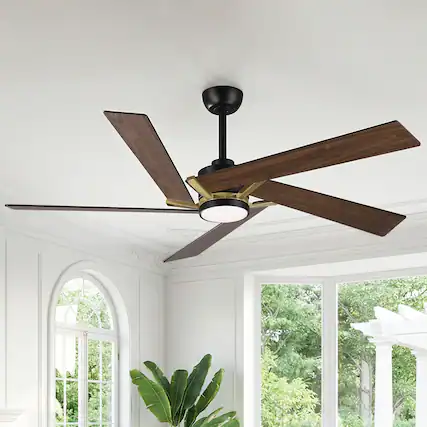Front. Parrot Uncle - 60" Modern Gold LED Ceiling Fan with Remote Control and Reversible Blades - Gold.