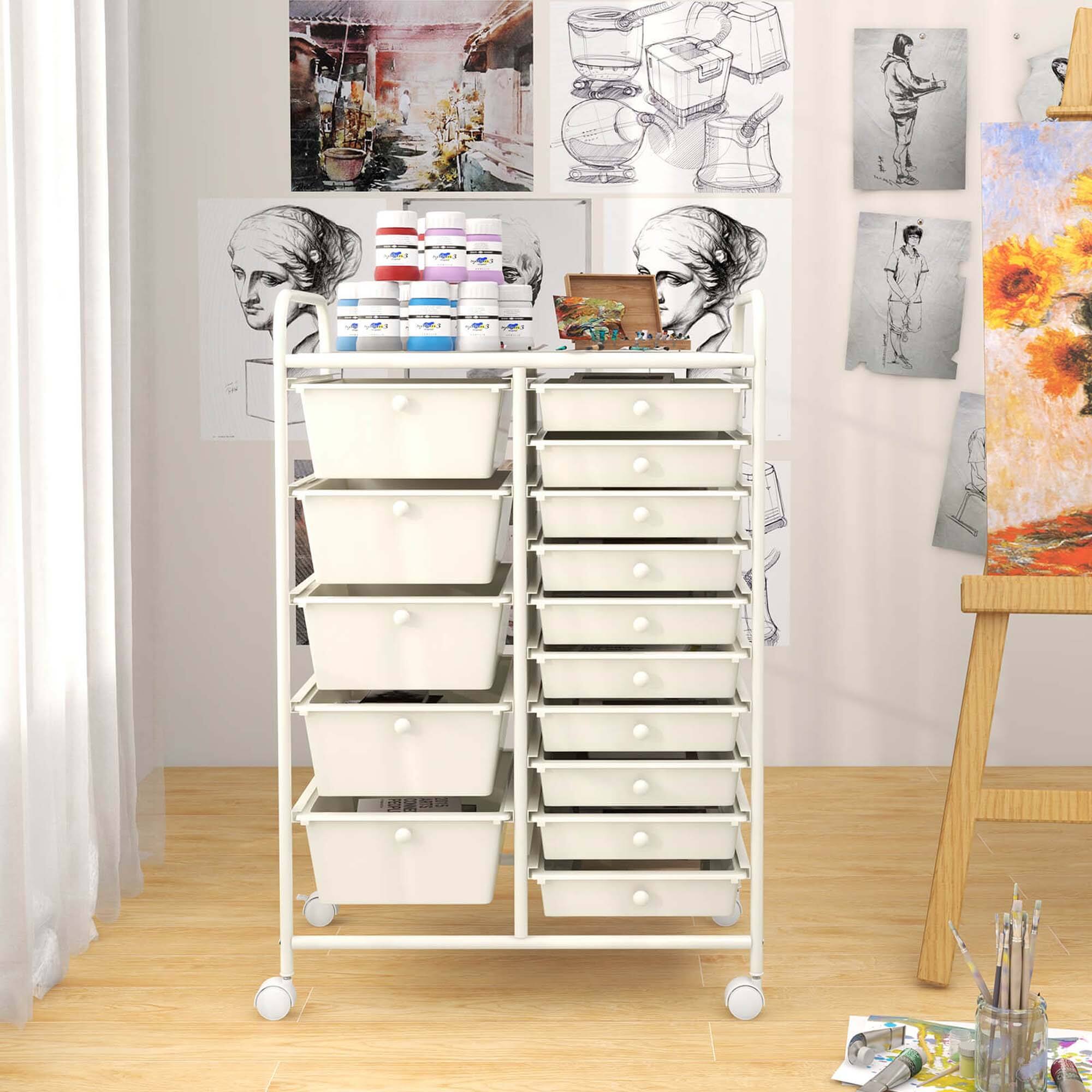 Alt View 4. Costway - Costway 15 Drawer Rolling Storage Cart Tools Scrapbook Paper Office School Organizer - White.