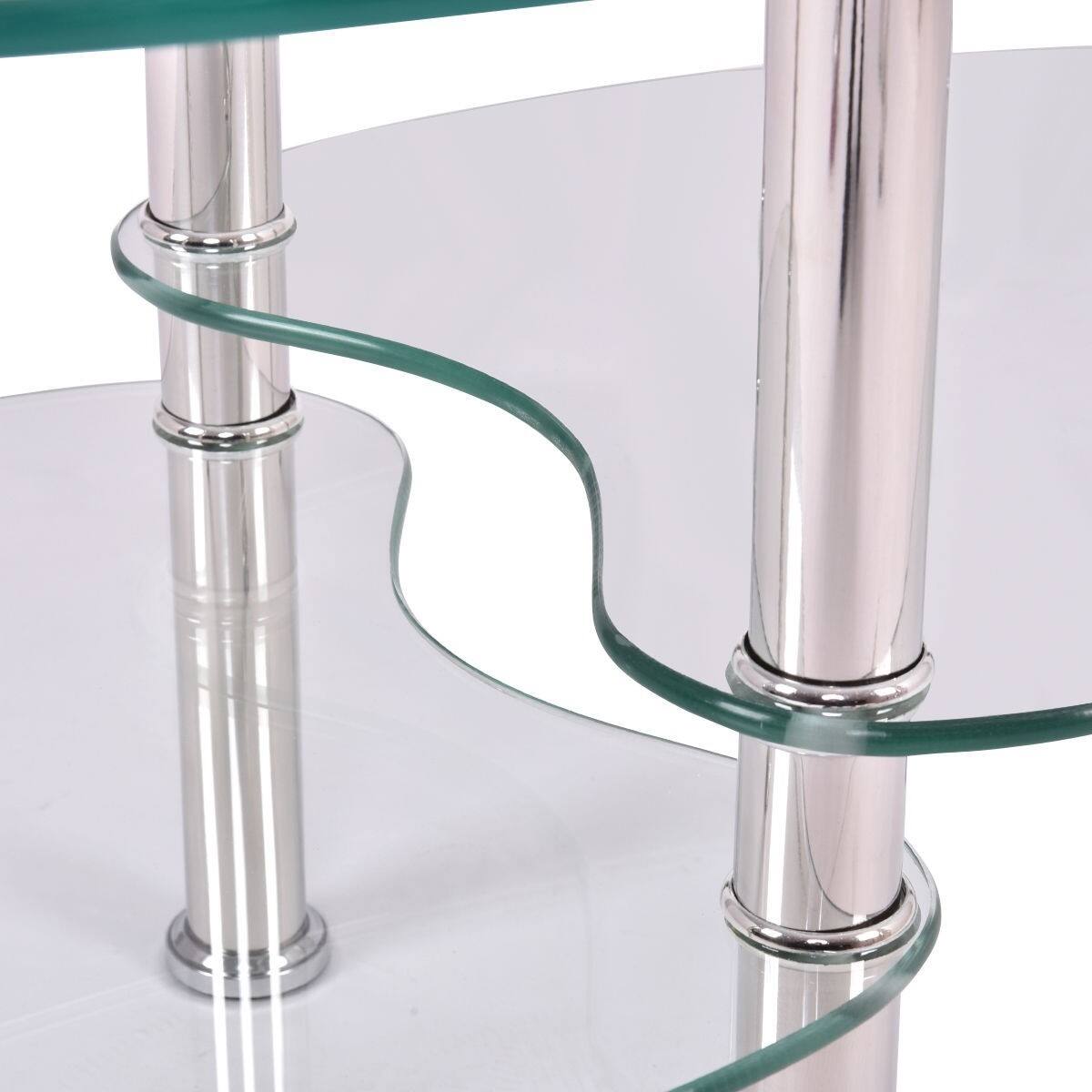 Back. Hivvago - Modern Oval Tempered Glass Coffee Table with Bottom Shelf - Transperant.