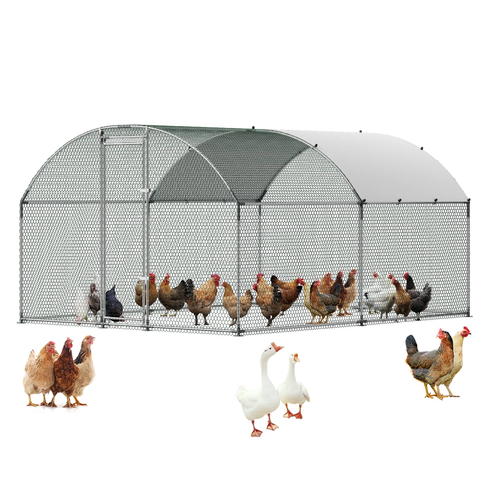 VEVOR - Large Metal Chicken Coop 9.8x13x6.6 ft Walk-in Chicken Run House, Doom Roof Hen House Enclosure with Cover - Silver price history on PriceWatchPro