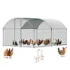 Front. VEVOR - Large Metal Chicken Coop 9.8x13x6.6 ft Walk-in Chicken Run House, Doom Roof Hen House Enclosure with Cover - Silver.