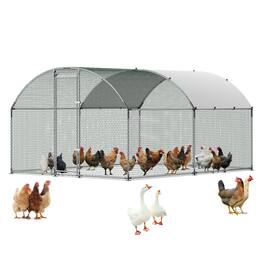VEVOR - Large Metal Chicken Coop 9.8x13x6.6 ft Walk-in Chicken Run House, Doom Roof Hen House Enclosure with Cover - Silver