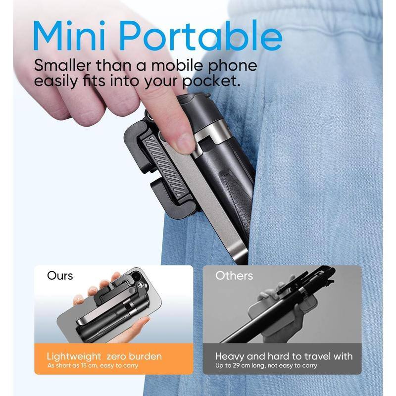 Mini Portable  
Smaller than a mobile phone easily fits into your pocket.  

Ours  
Lightweight zero burden  
As short as 15 cm, easy to carry  

Others  
Heavy and hard to travel with  
Up to 29 cm long, not easy to carry