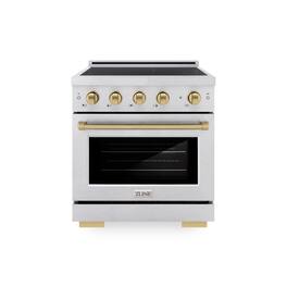 ZLINE - Autograph 30 in. 4.2 cu. ft. Paramount Freestanding Induction Range with 4 Burners in Satin Steel with Bronze Accents - Satin Stainless Steel