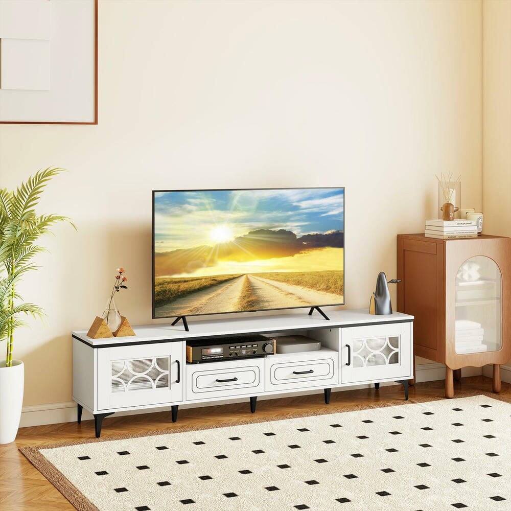 Alt View 2. Kadyn - Farmhouse Media Console for 80-Inch TVs with Two Drawers, White - White.
