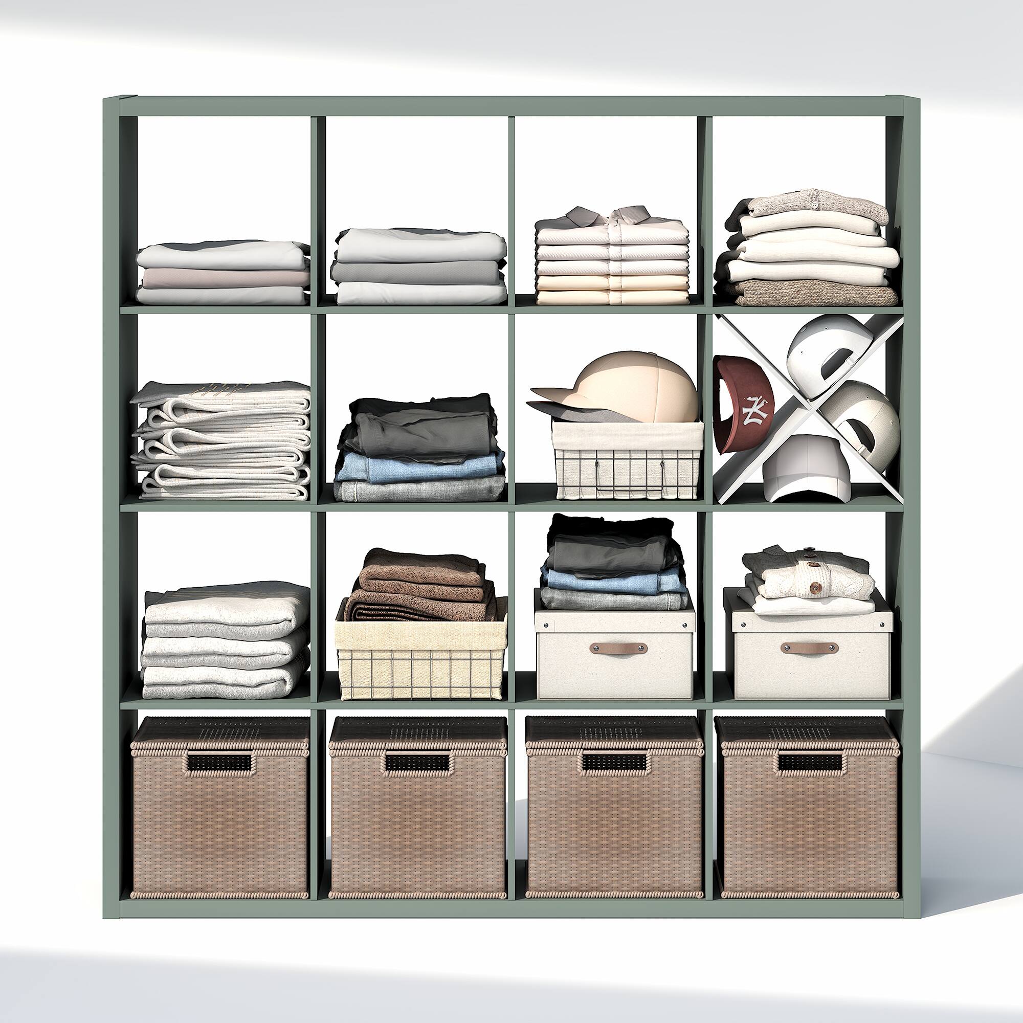 Alt View 3. Furinno - CUBIC Closet Organizers, 16-Cube Modular Organizer, Open Shelf, Extra Thick Frame, for Wardrobe, Bedroom, Living Room - Sage Green.
