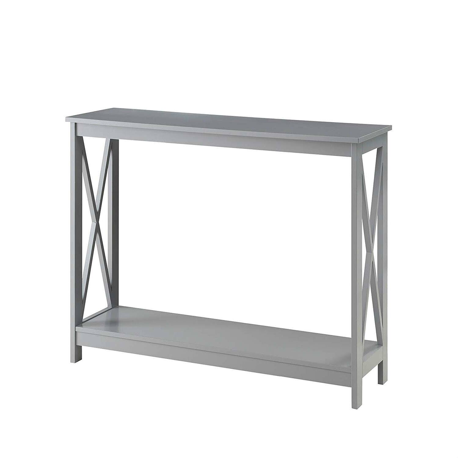 Left. SlickBlue - Wooden Console Sofa Table with Storage Shelf Below - Grey.