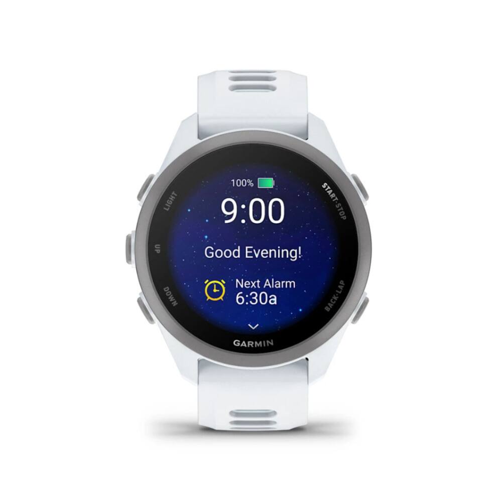 LIGHT UP DOWN  
100% 9:00 START-STOP STOP Good Evening! Next Alarm 6:30a BACK-LAP GARMIN