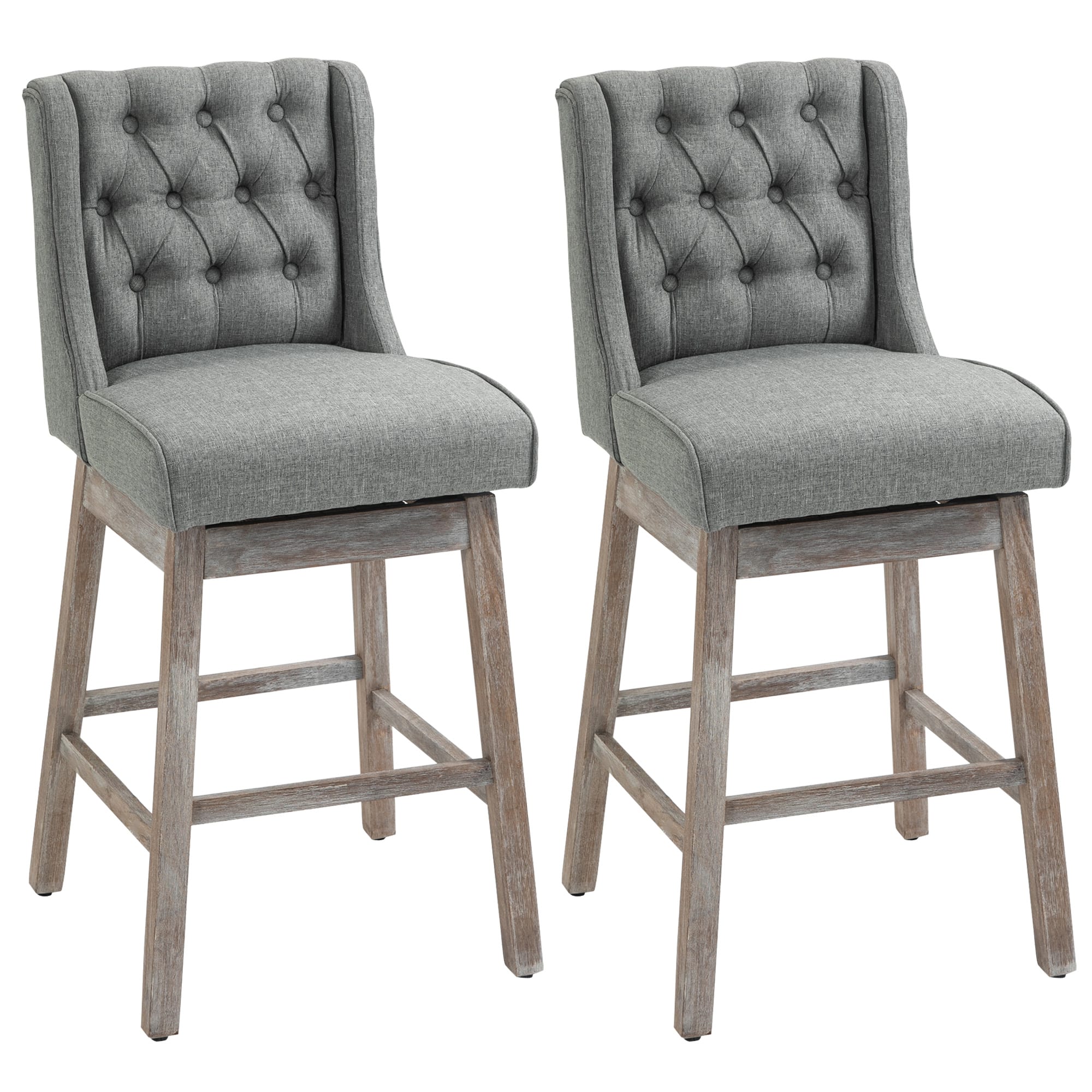 Homcom - Set of 2 Bar Height Kitchen Stools with Swivel Seat - Gray