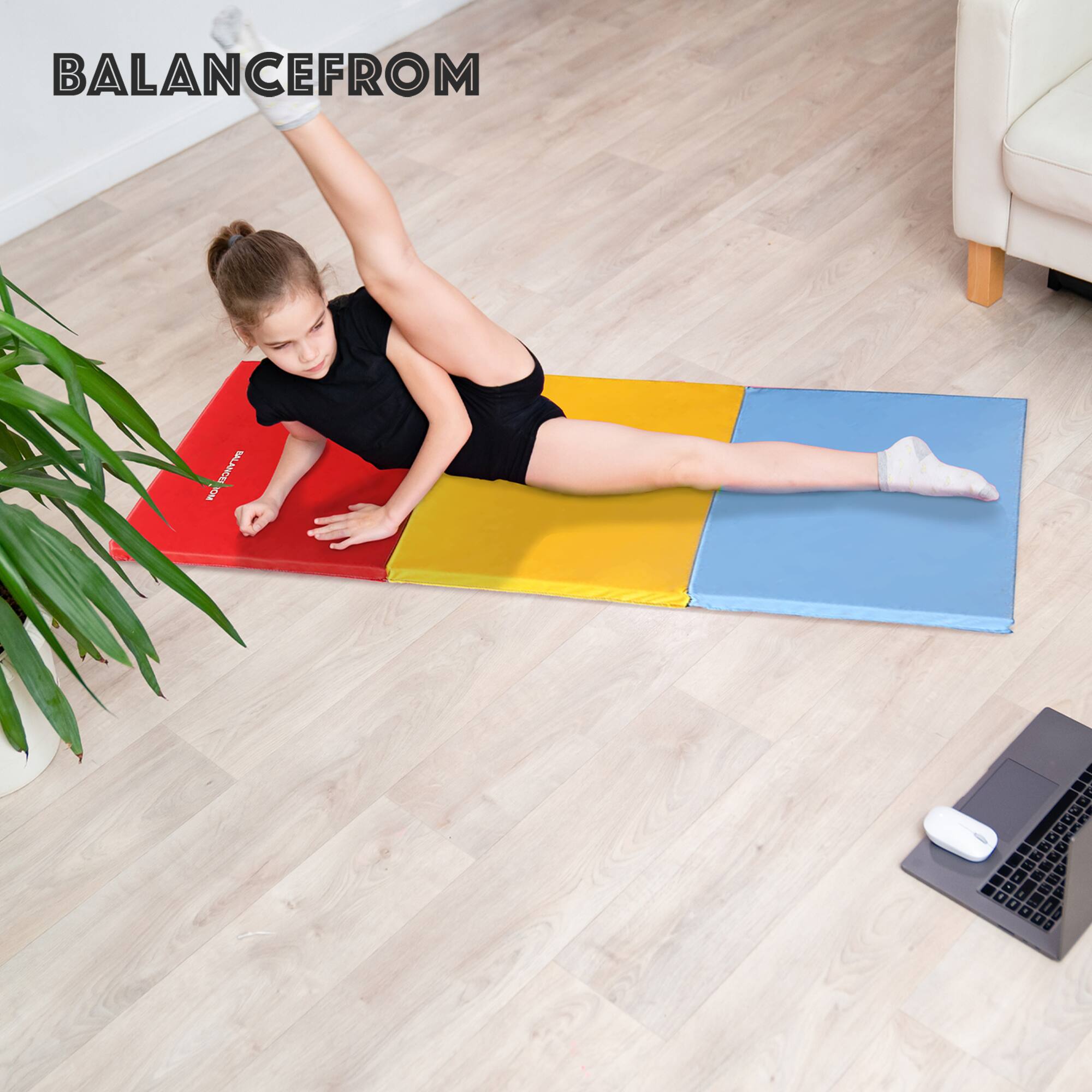 Alt View 4. BalanceFrom Fitness - BalanceFrom Fitness GoGym 6x2ft Folding 3 Panel Exercise Mat w/Handles, Multi - Multi-Color.