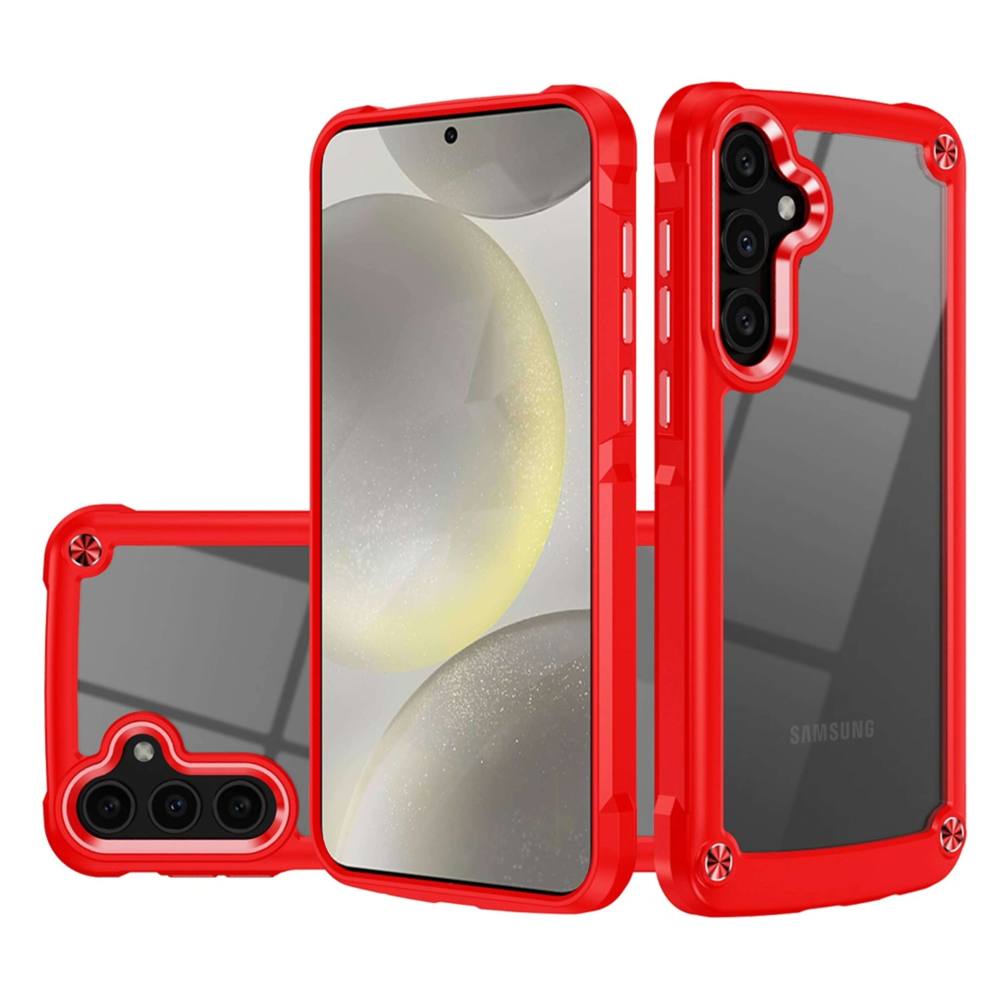 Front. Kitcheniva - Hybrid With Metal Buttons Raised Bezel Plus Tempered Glass For Samsung S25/S24 Red - Red.