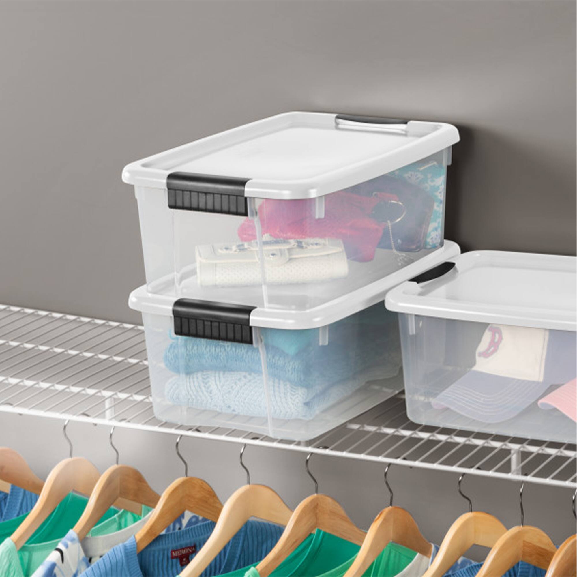 Alt View 3. Sterilite - Sterilite 18 Qt Clear Plastic Stackable Storage Bin w/ White Latch Lid, (6 Pack) - Clear.