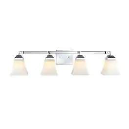 Jonathan Y - Staunton 33" 4-Light Farmhouse Cottage Metal LED Vanity Light with Frosted Glass Shades - Chrome