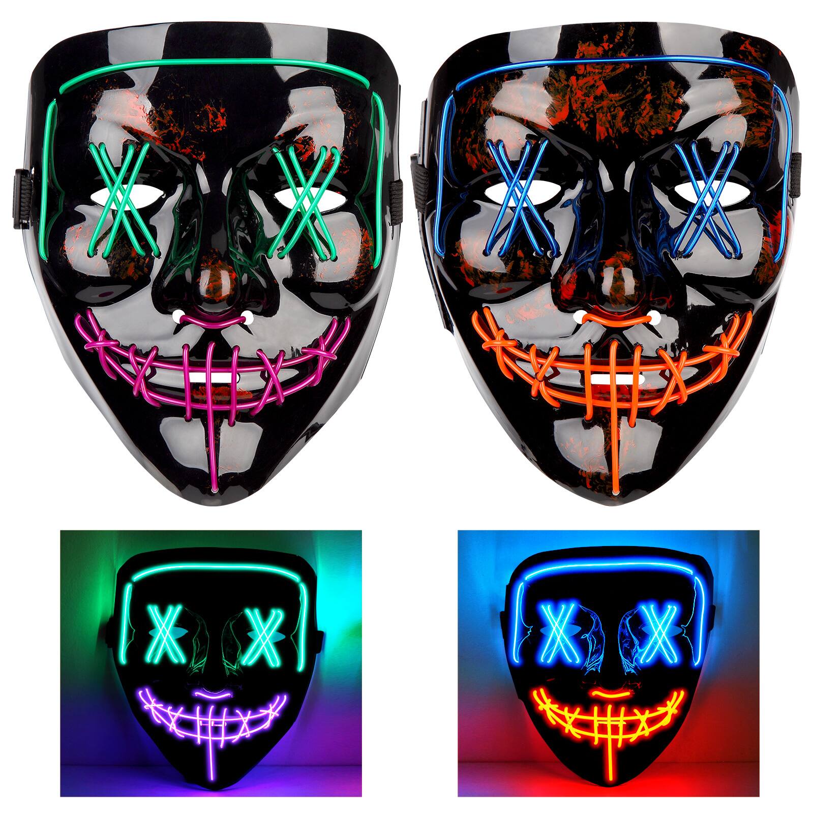 Front. Acekool - 2PACK Halloween Led Mask Light Up Scary Mask Purge Mask.