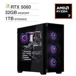 Velztorm - Pilum Pre-Built Gaming Desktop PC (AMD Ryzen 7 5700X, GeForce RTX 5060, 32GB Memory, 1TB SSD, Liquid Cool, Windows 11) - Black