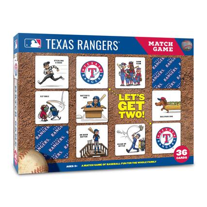 TEXAS RANGERS MATCH GAME
STEALING A BASE
FLY BALL
BATTER'S BOX
TEXAS RANGERS TEAM
TEXAS RANGERS
ON DECK BATTER
CLEAN UP HITTER
LET'S GET TWO!
BALLPARK DOG
36 CARDS
A MATCH GAME OF BASEBALL FUN FOR THE WHOLE FAMILY
AGES 3+
