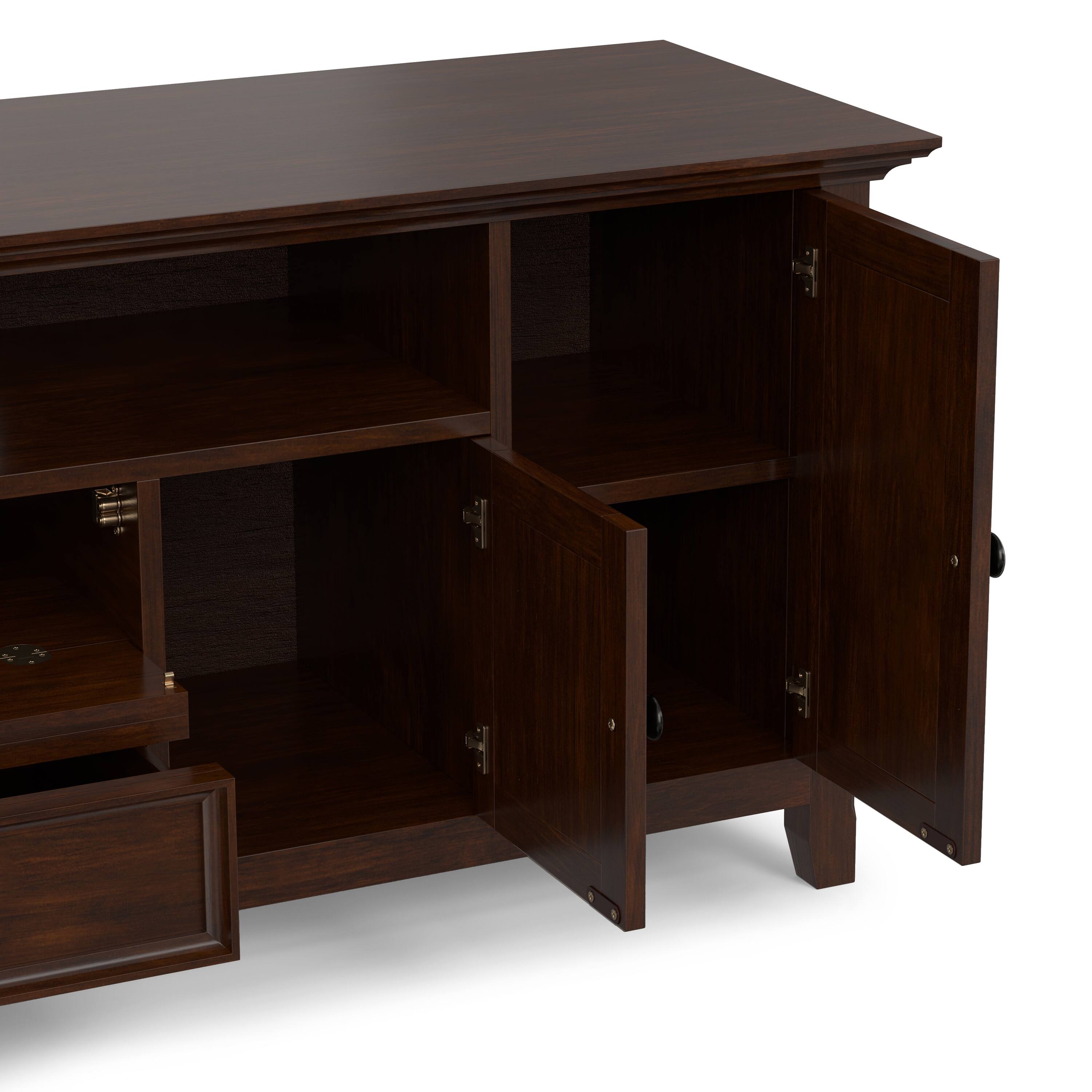 Alt View 4. Simpli Home - Simpli Home Amherst 72 inch Wide Solid Wood Transitional TV Stand - Russet Brown.