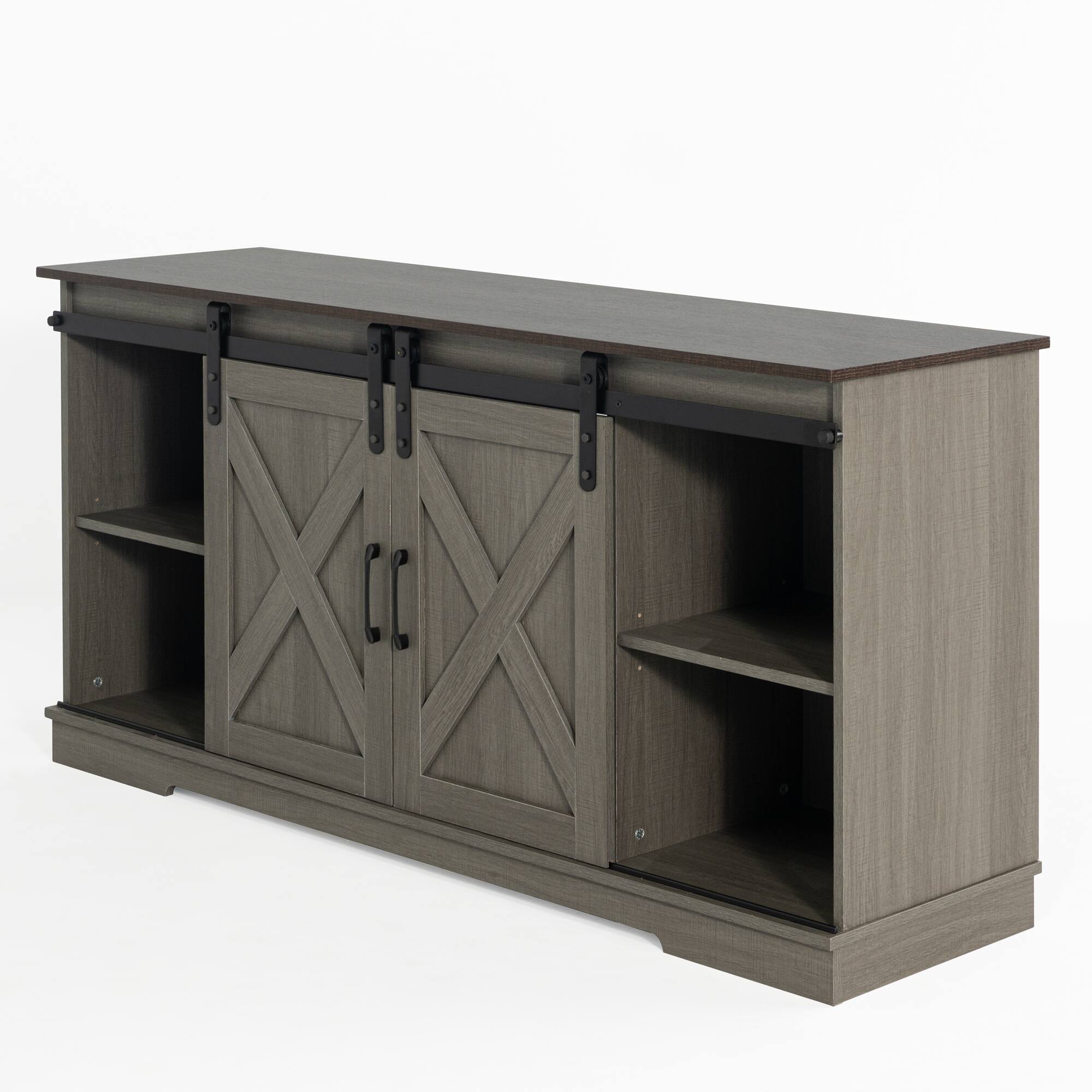 Alt View 2. Vaczon - 56" Farmhouse Tv Stand with Storage and Sliding Barn Doors, Media TV Stand Table for Living Room, Bedroom - Gray.