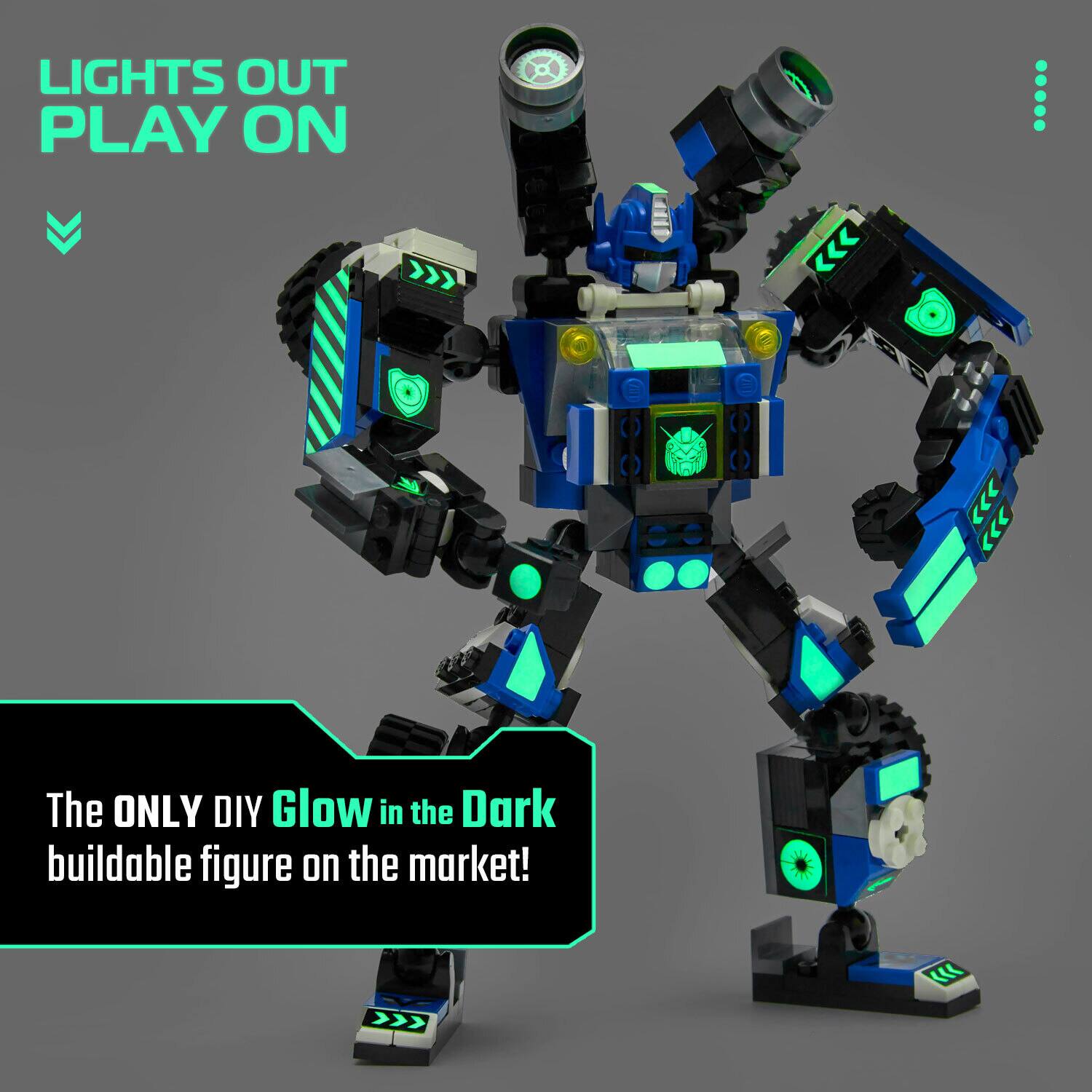 LIGHTS OUT  
PLAY ON  

The ONLY DIY Glow in the Dark buildable figure on the market!