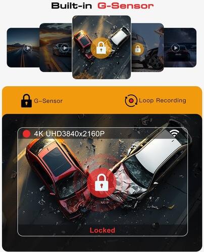 Built-in G-Sensor  
G-Sensor  
Loop Recording  
4K UHD 3840x2160P  
Locked