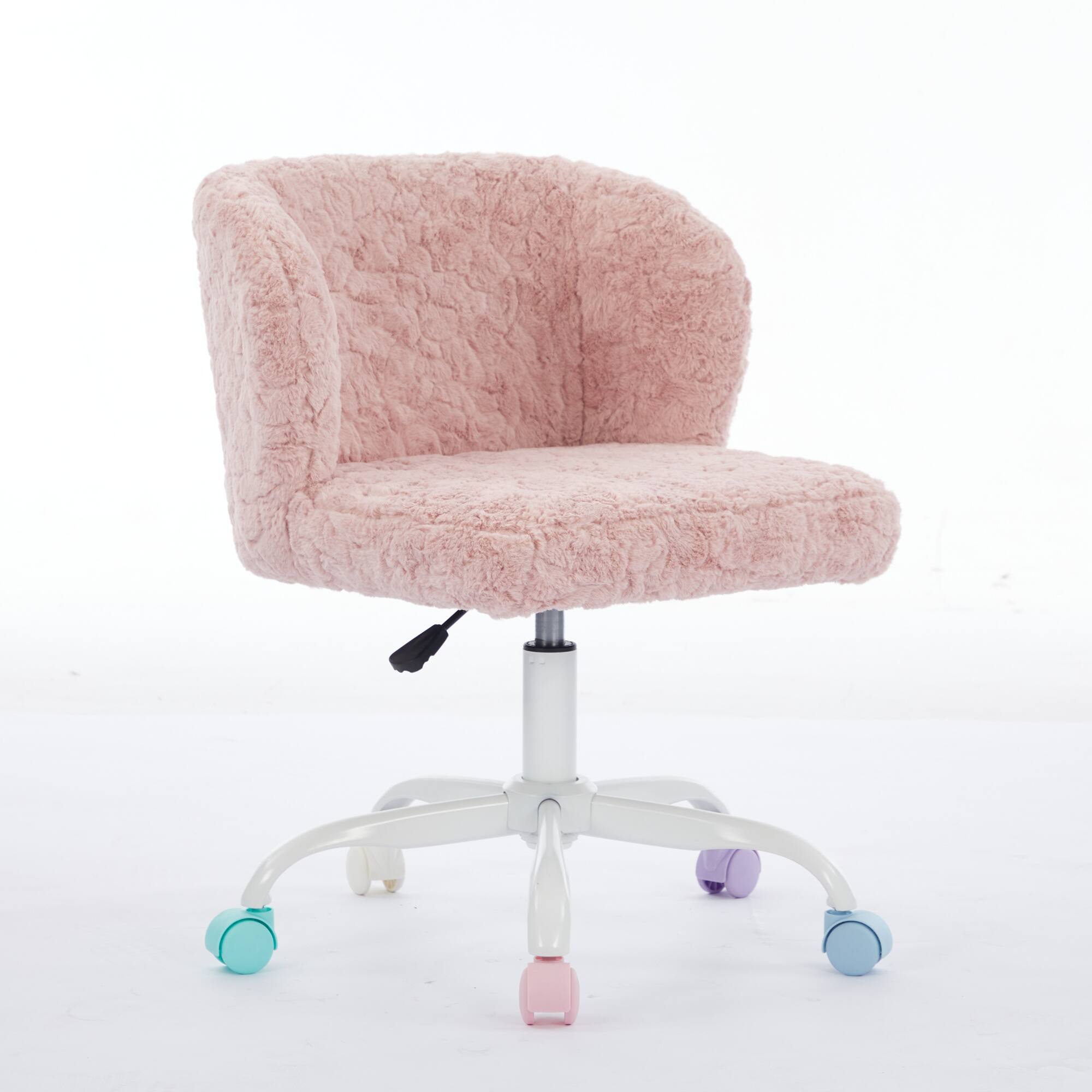 Back. GOODSILO - Faux Fur Swivel Office Chair with Ergonomic Design and Adjustable Height for Home Office or Vanity Use - Pink.