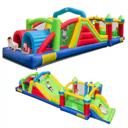 Costway - Inflatable Obstacle Course Bounce House Blower Excluded - Multicolor