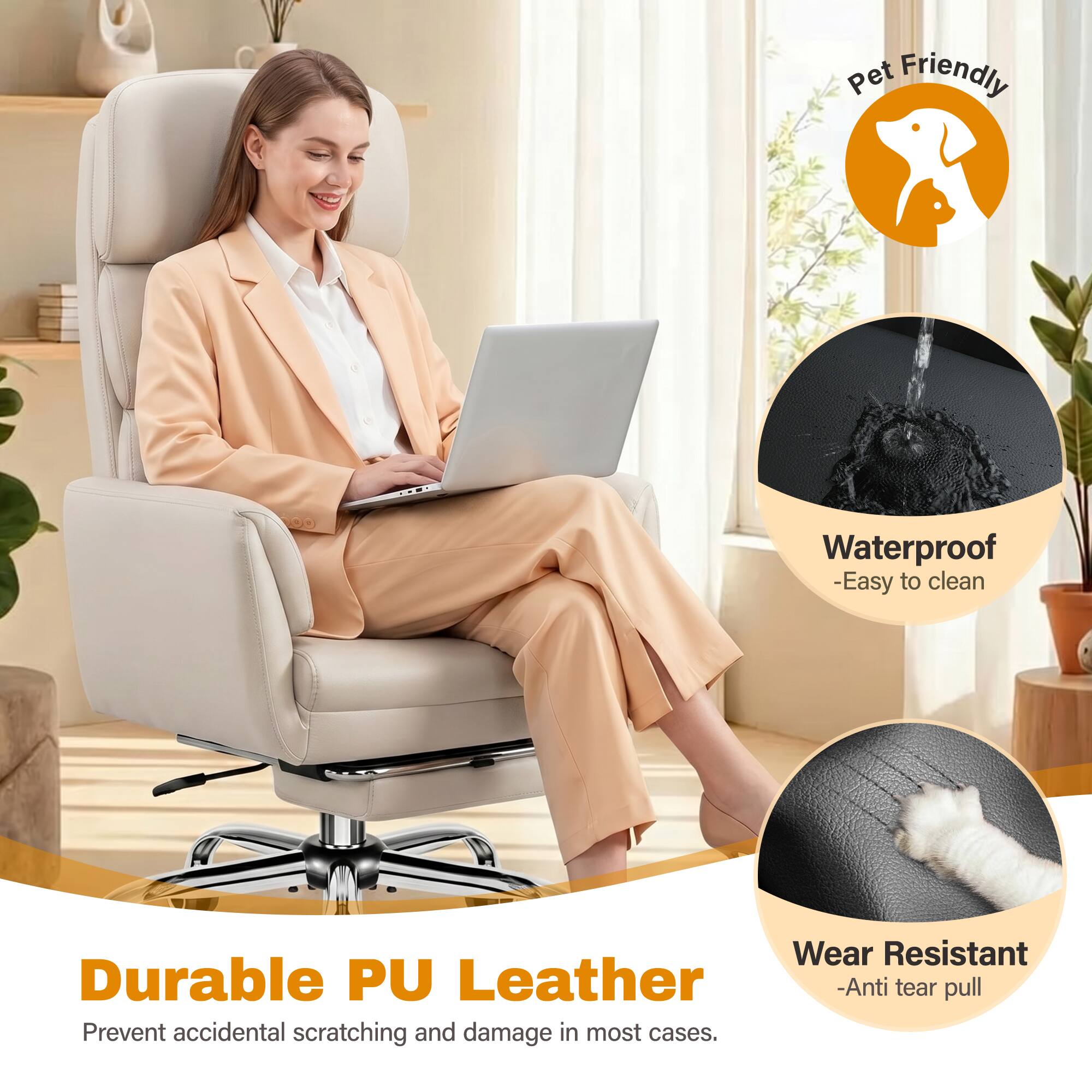 Pet Friendly  
Waterproof - Easy to clean  
Wear Resistant Durable PU Leather - Anti tear pull  
Prevent accidental scratching and damage in most cases.