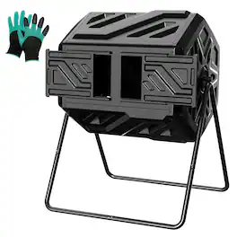 Werph - 43 Gallon Dual Chamber Compost Tumbler, Fast Assembly with Gloves, 360° Rotating for Garden, Kitchen & Yard Waste - Black