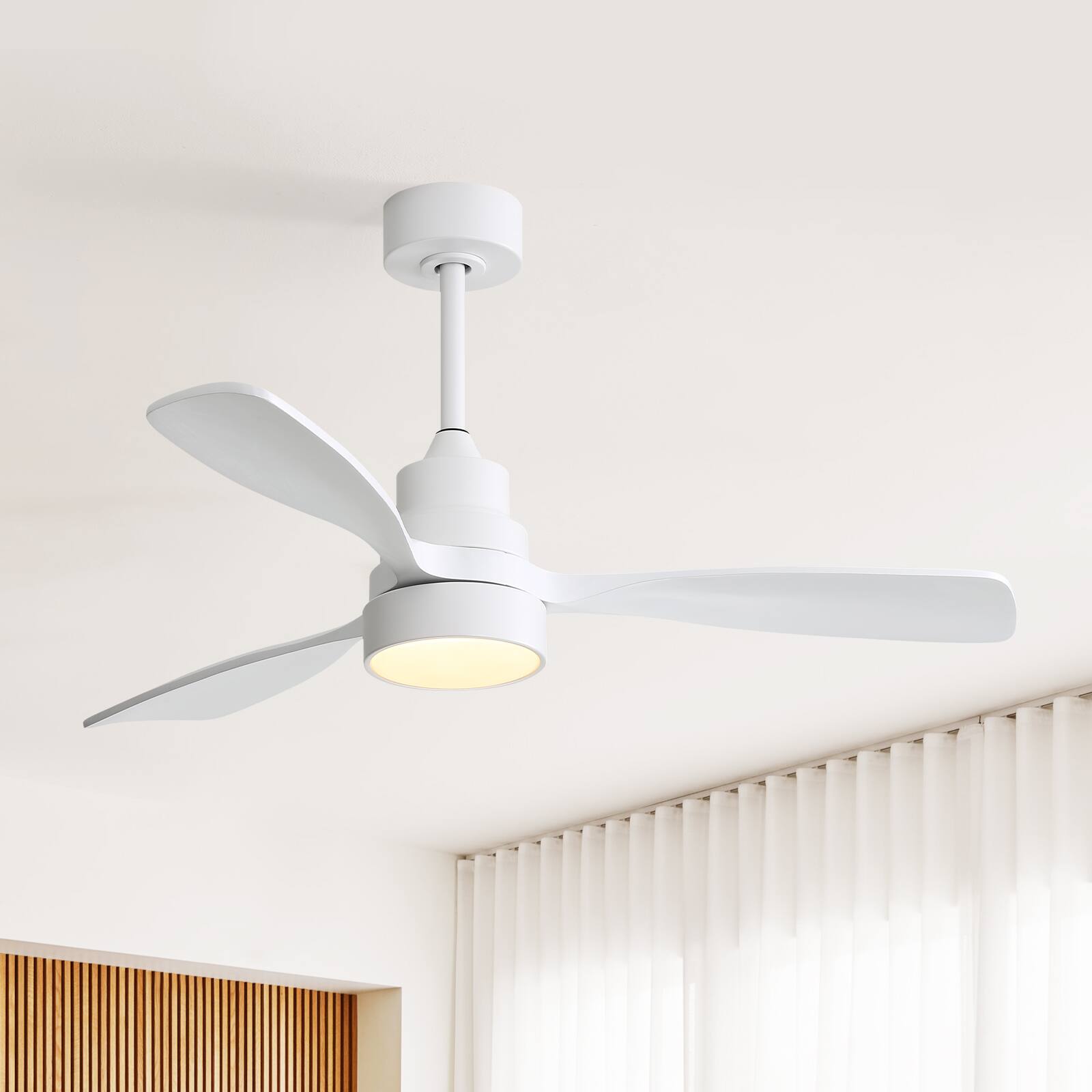 Alt View 1. Sofucor - 48'' Low Profile Flush Mount Modern Wood Dimmable LED Ceiling Fans with Lights/Remote/Reversible DC Motor Indoor/Outdoor - White.
