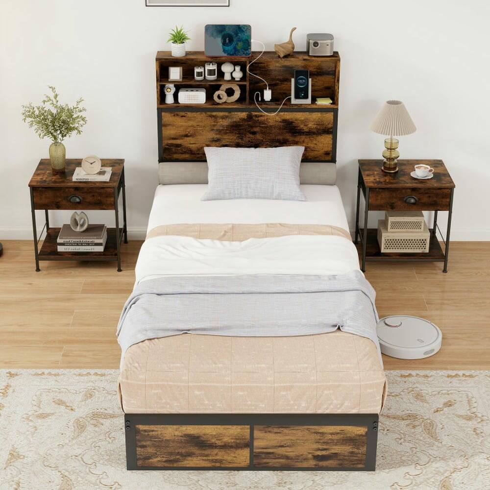 Left. Kadyn - Platform Bed Bedroom Bed FrameTwinFullQueenKing Bed Storage Headboard Metal Platform BedTwin Frame Size Frame with - Twin Size.