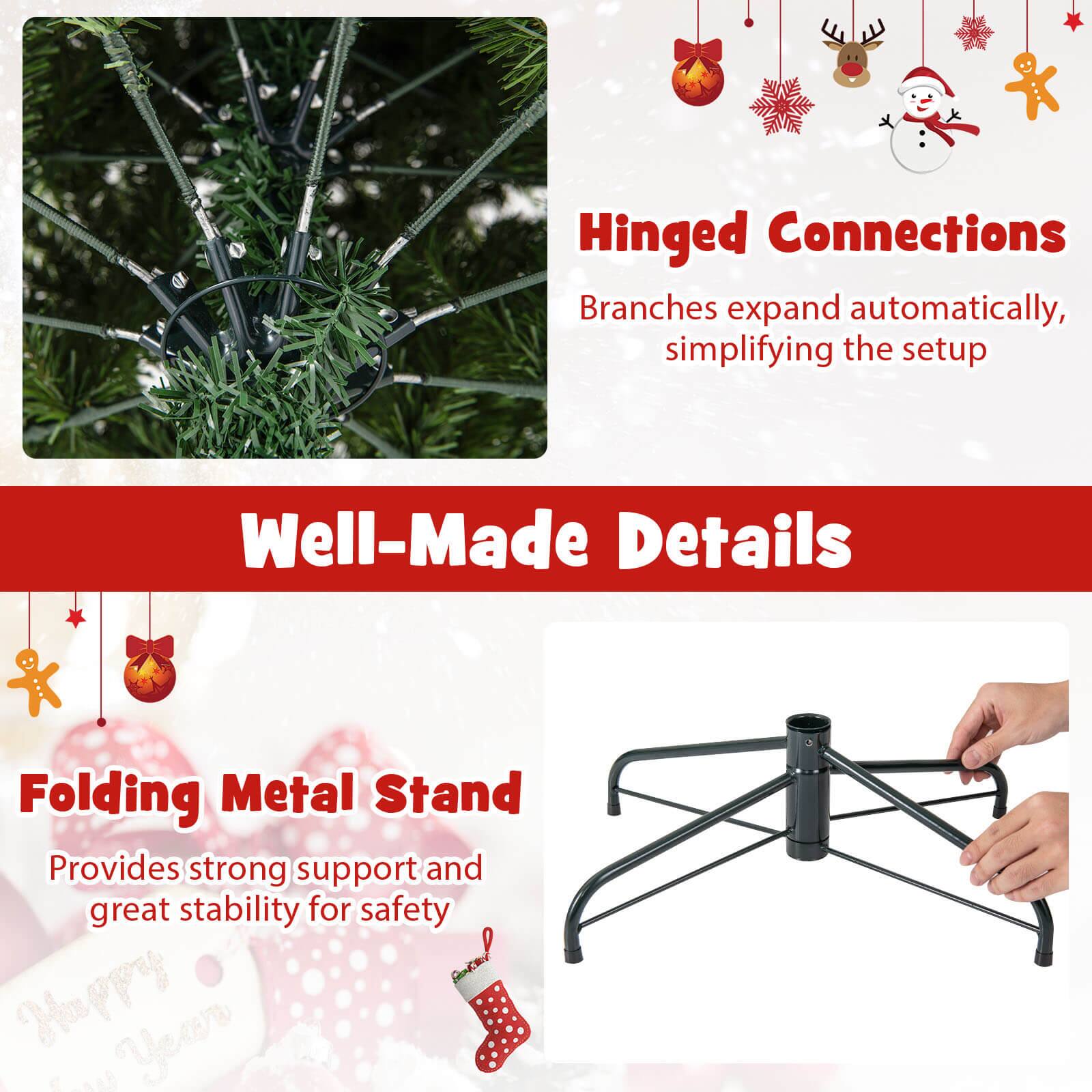 Hinged Connections  
Branches expand automatically, simplifying the setup  

Well-Made Details  
Folding Metal Stand  
Provides strong support and great stability for safety